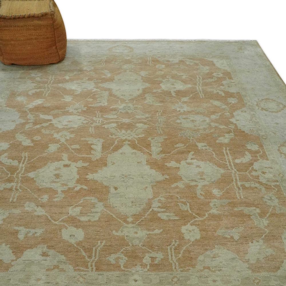 Vintage Style Rust and Beige Hand knotted Traditional Oushak 8x10 and 9x12 wool Area Rug