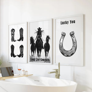Western Cowgirl Wall Art Set of 3. Rustic Ranch Decor