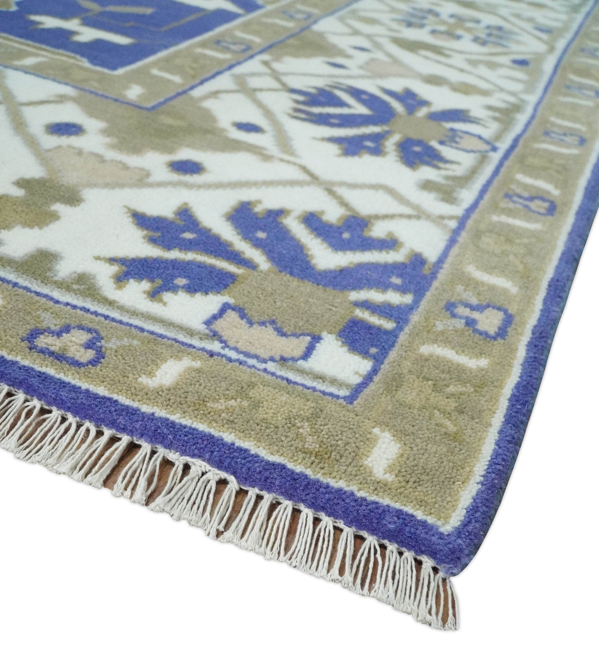 Violet, Ivory and Olive Traditional Hand knotted Oriental Oushak 8x10 wool Area Rug
