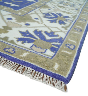 Violet, Ivory and Olive Traditional Hand knotted Oriental Oushak 8x10 wool Area Rug