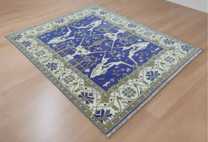 Violet, Ivory and Olive Traditional Hand knotted Oriental Oushak 8x10 wool Area Rug