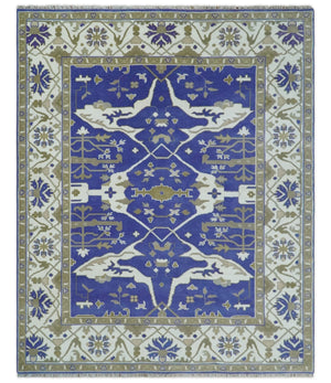 Violet, Ivory and Olive Traditional Hand knotted Oriental Oushak 8x10 wool Area Rug