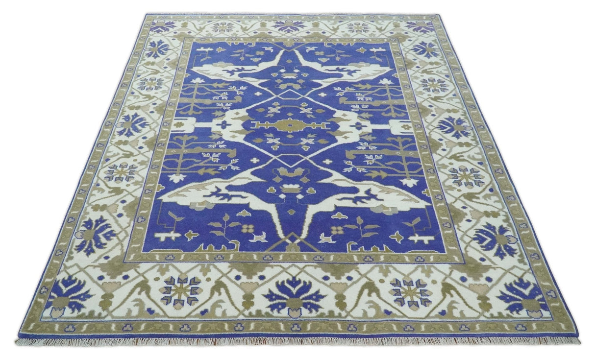 Violet, Ivory and Olive Traditional Hand knotted Oriental Oushak 8x10 wool Area Rug