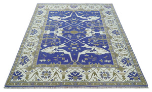 Violet, Ivory and Olive Traditional Hand knotted Oriental Oushak 8x10 wool Area Rug