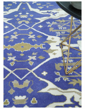 Violet, Ivory and Olive Traditional Hand knotted Oriental Oushak 8x10 wool Area Rug
