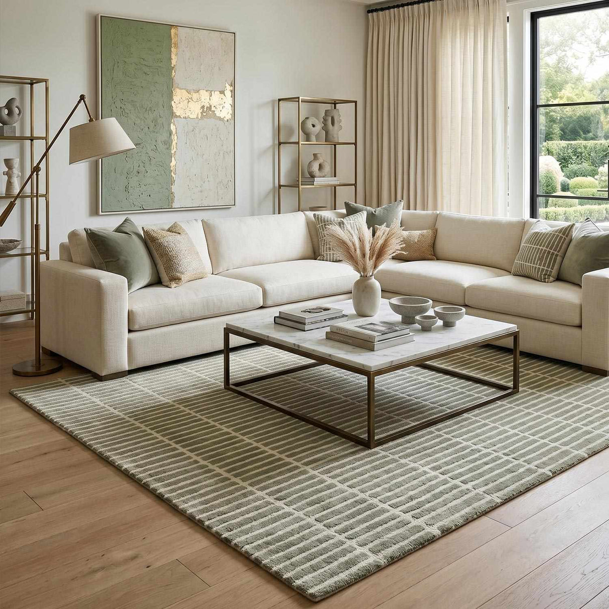 Finial Olive Wool Area Rug
