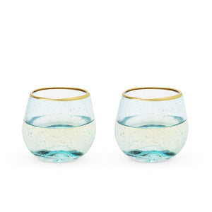 Aqua Bubble Stemless Wine Glass Set by Twine