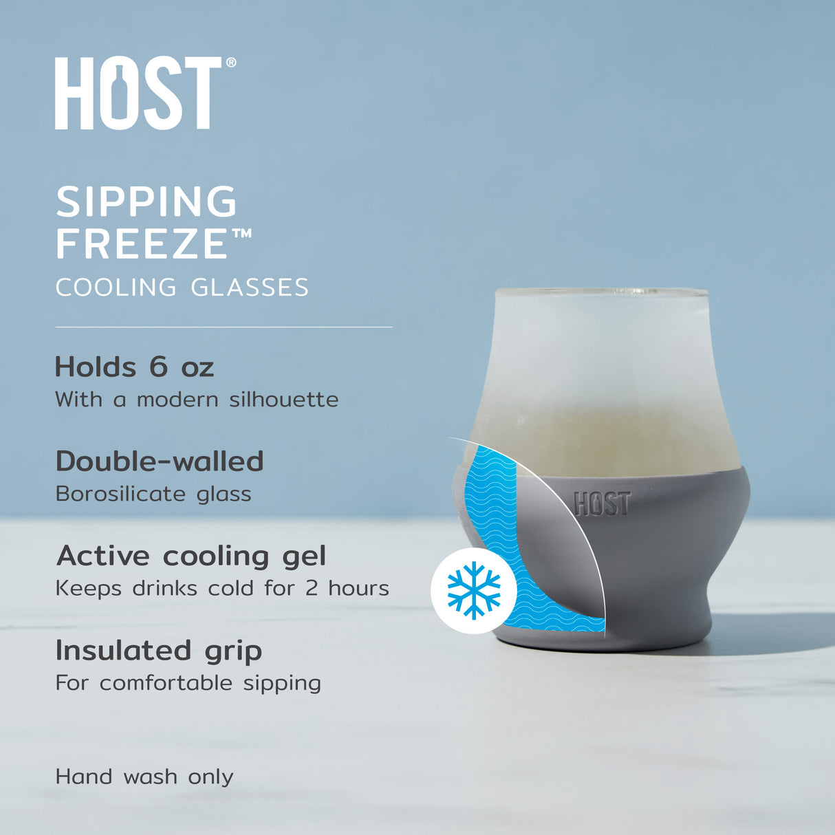 Glass Tasting FREEZE™ –(Set of 2) 6.7 oz Insulated Glass with Cooling Gel & Silicone Grip