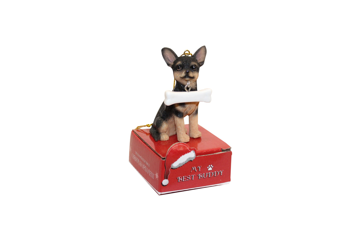 Chihuahua - Black with Bone Ornament
