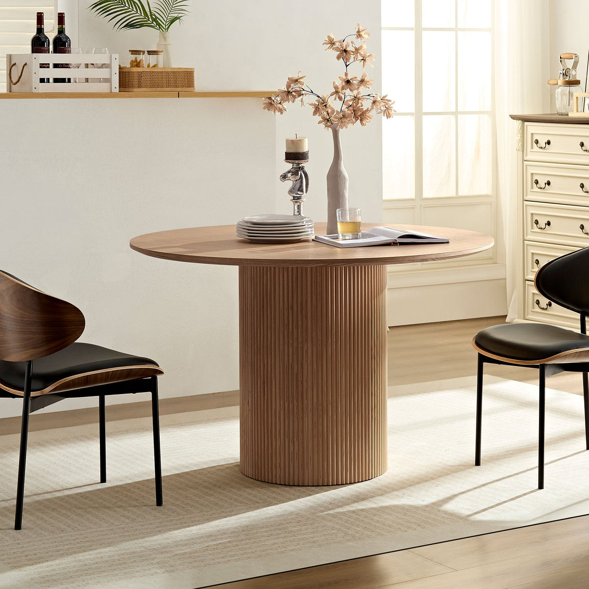 Volet 47.24" Round Dining Table with Wave Pattern Base - Dining Tables