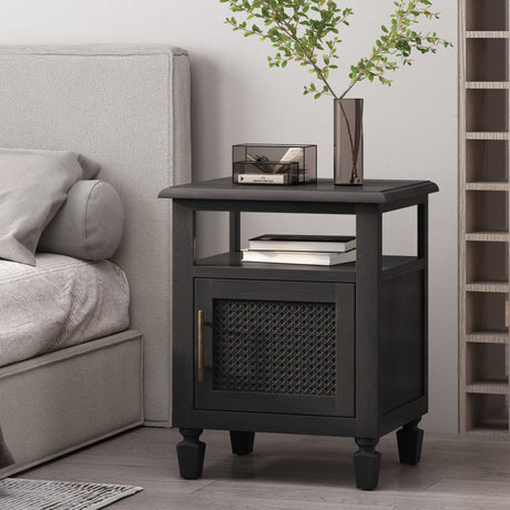 Black Nightstand with Cane Accent