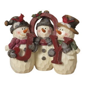 Snowman Trio holding JOY