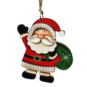 Rustic Wooden Ornament - Santa with a Bag of Toys