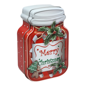 Jar Shaped Christmas Cookie Gift Tin -  Merry Christmas Holly