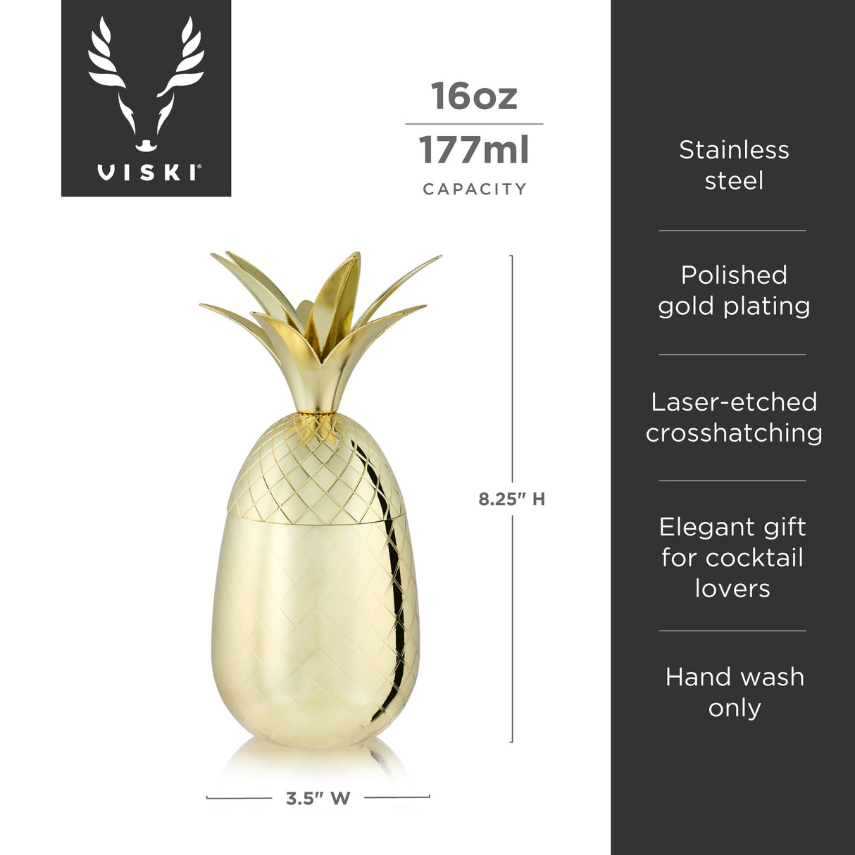 16oz Gilded Pineapple Cocktail Tumbler