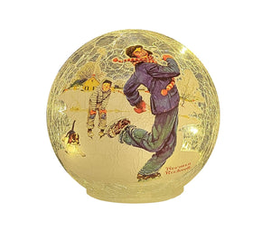 Lighted Globe - Norman Rockwell Grandpa And me Ice Skating
