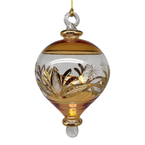 Etched Gold Teardrop Blown Glass Ornament - Gold
