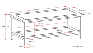 Skyler 48 Inch Wide Solid Mango Wood Coffee Table in Dark