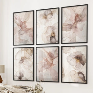 Abstract Neutral Wall Art Set of 6. Watercolor Beige Prints