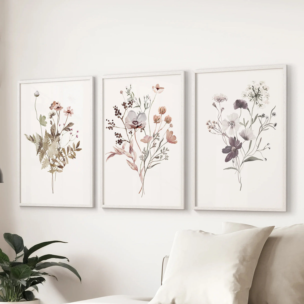 Meadow Wildflower Print Set of 3 Pieces. Watercolor Botanical Prints