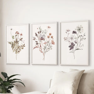 Meadow Wildflower Print Set of 3 Pieces. Watercolor Botanical Prints