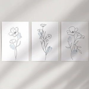 Black and White Botanical Prints. Modern Minimalist Line Art