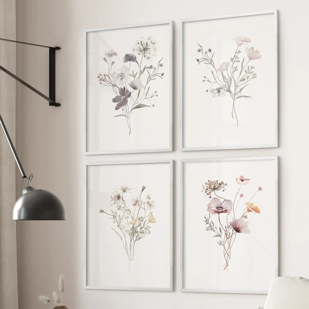 Watercolor Flower 4 Piece Wall Art. Botanical Wildflower Prints