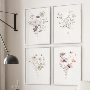 Watercolor Flower 4 Piece Wall Art. Botanical Wildflower Prints