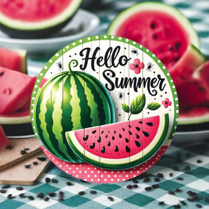 Watermelon Hello Summer Round Sign