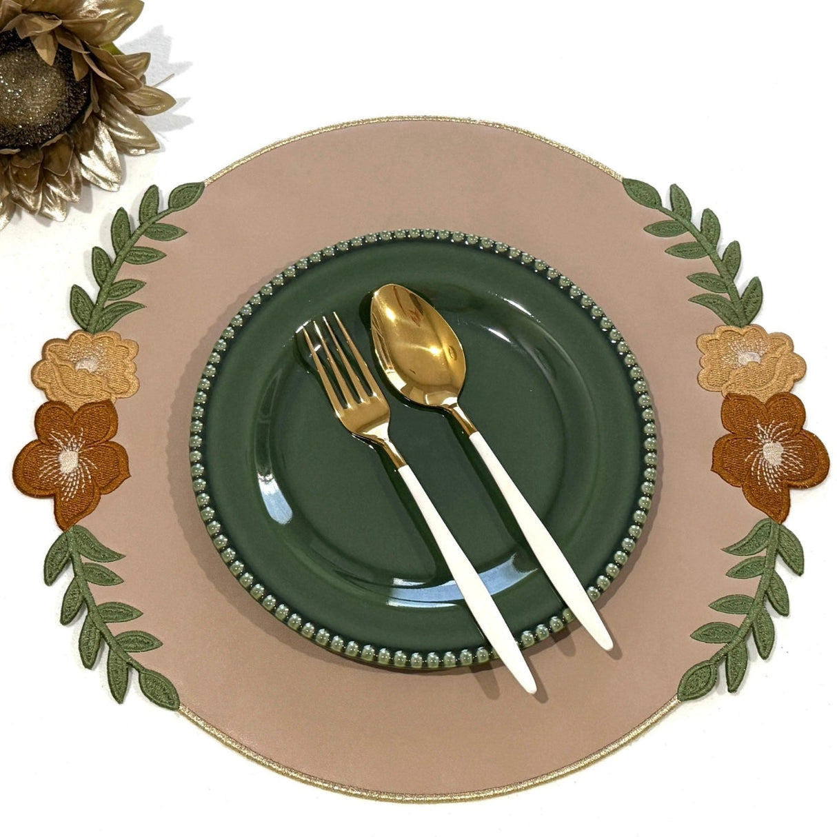 Jasmine Beige Round Faux Leather Placemat