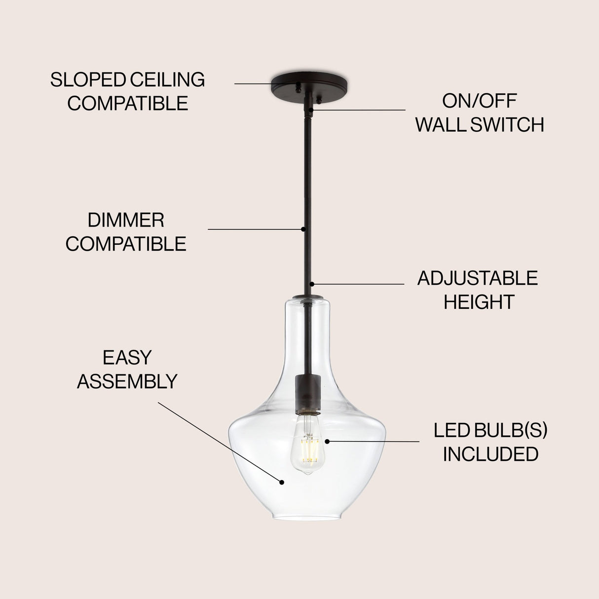 Watts 1 - light mid - century modern iron/glass led pendant - Tuesday Morning - Pendants