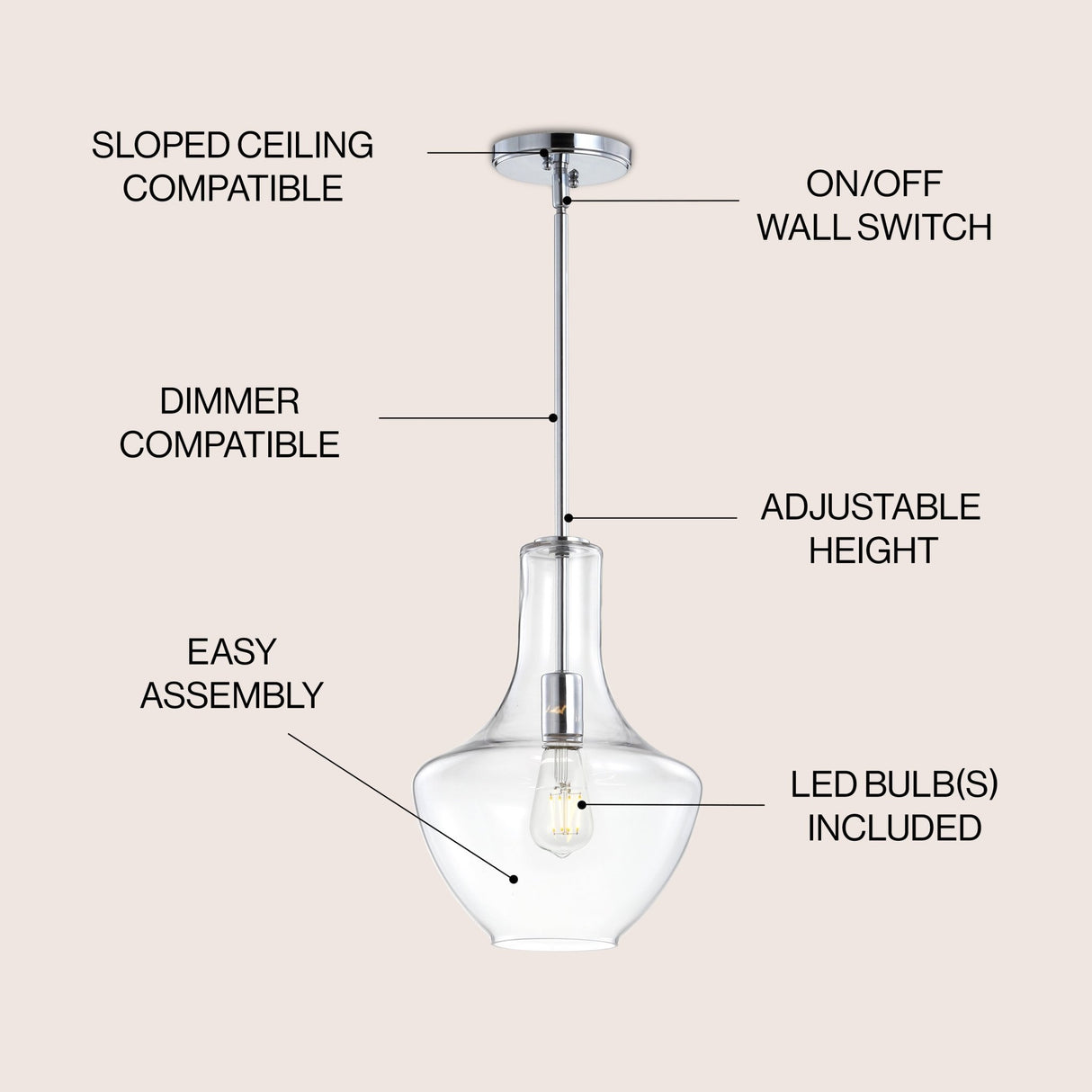 Watts 1 - light mid - century modern iron/glass led pendant - Tuesday Morning - Pendants