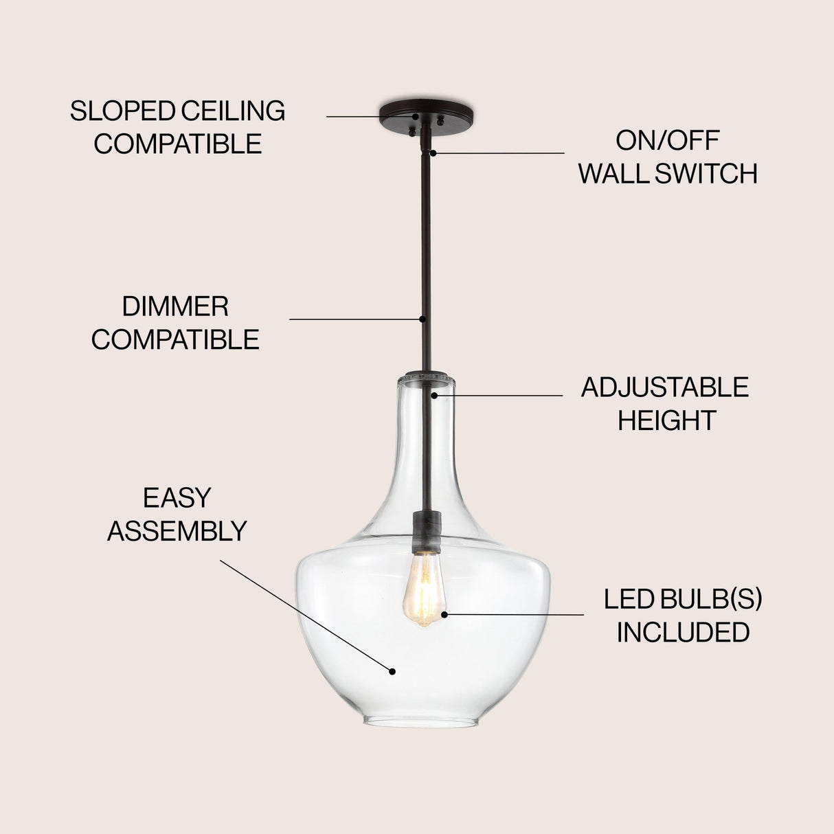 Watts 1 - light mid - century modern iron/glass led pendant - Tuesday Morning - Pendants
