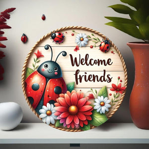 Welcome Friends Ladybug Round Sign