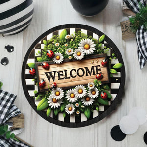 Welcome Ladybug Daisy Round Sign