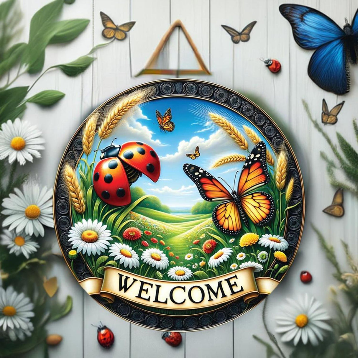 Welcome Ladybugs and Butterflies Round Sign