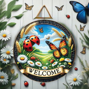 Welcome Ladybugs and Butterflies Round Sign