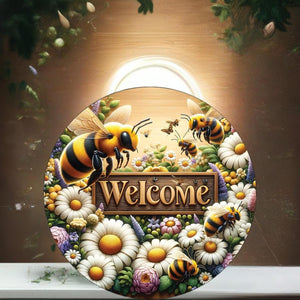 Welcome Large Bumblebee Daisy Round Sign