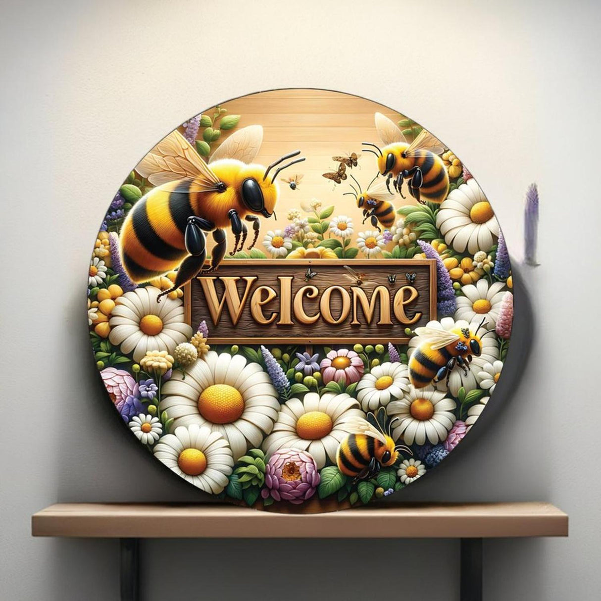 Welcome Large Bumblebee Daisy Round Sign