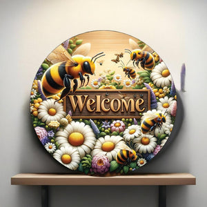 Welcome Large Bumblebee Daisy Round Sign
