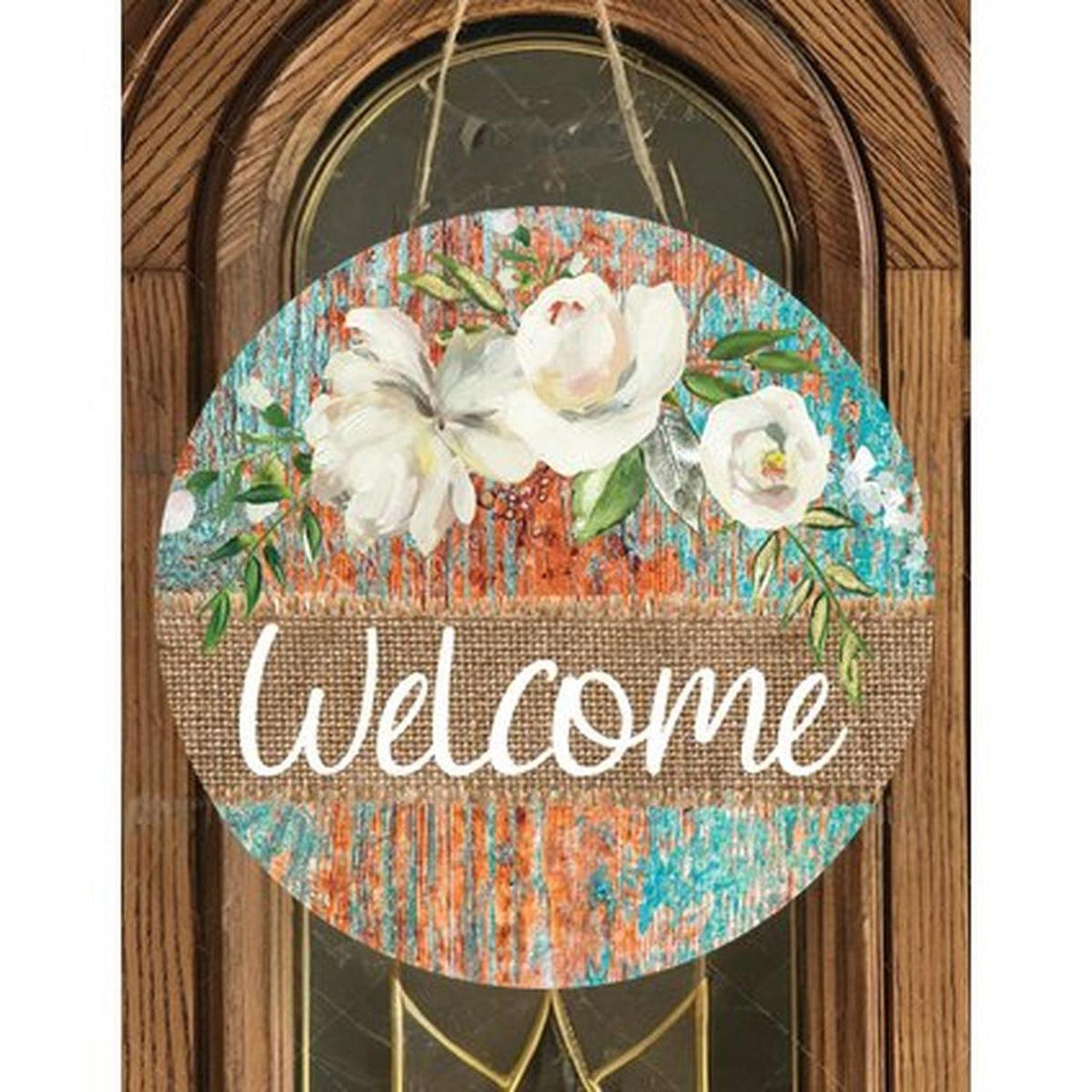 Welcome Round Floral Rustic Sign