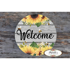 Welcome Sunflower Bumble Bee Round Sign