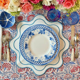 Haven White Wavy Edge Blue Trim Faux Leather Placemats