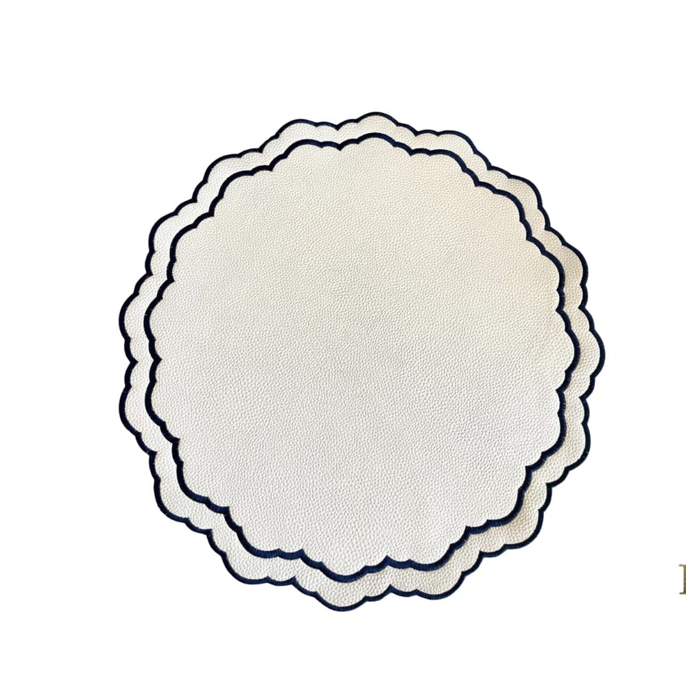 Scarlet White Navy Blue Round Faux Leather Placemat
