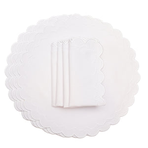 Lily White Round Fabric Placemat & Napkin Set