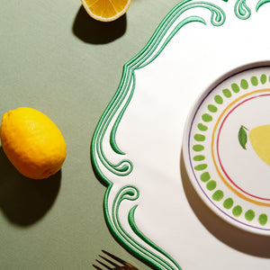 Royal White Green Trim Square Faux Leather Placemat