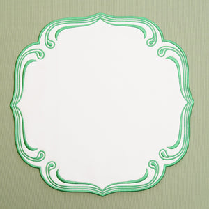 Royal White Green Trim Square Faux Leather Placemat