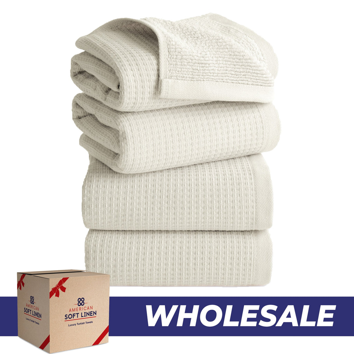 NOLA 4-Pack 100% Turkish Cotton Hand Towels – Waffle 600 GSM Wholesale Case Pack of 24