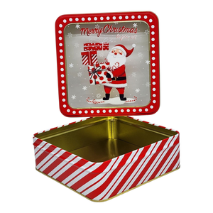 Square Cookie Tin with Window - Merry Christmas Santa with Gifts
