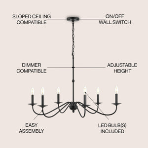 Wicklow 6 - light bohemian farmhouse iron led chandelier - Tuesday Morning - Chandeliers